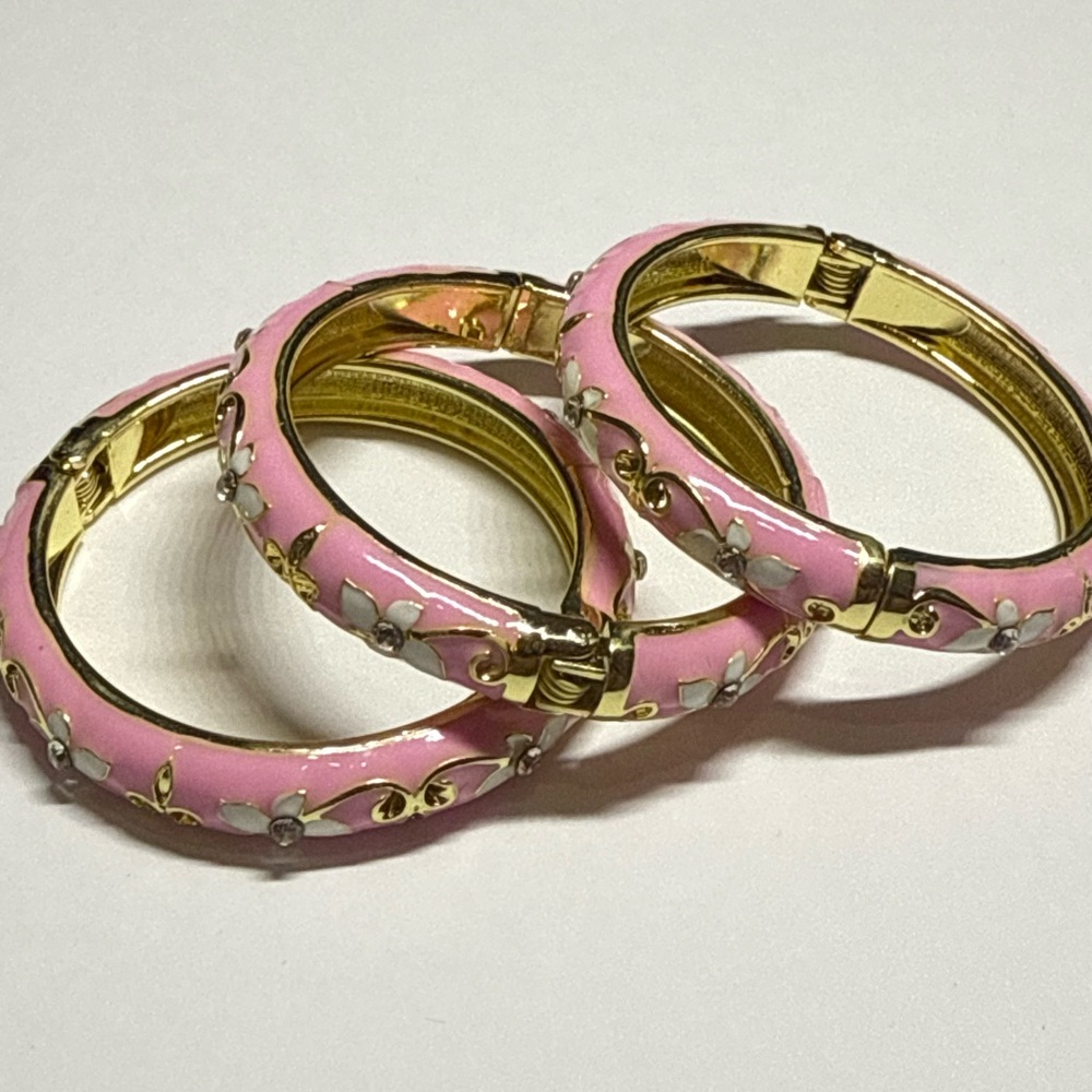 Pink & Gold Floral Bangle Bracelet Set of 3 for Baby Girls NEW